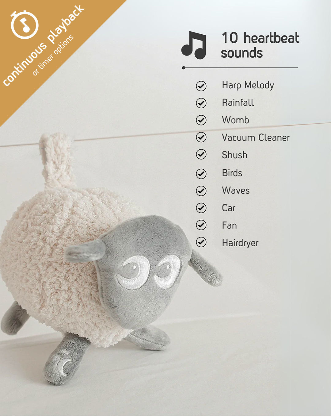 ewan Deluxe | baby shushing sleep sheep | gray